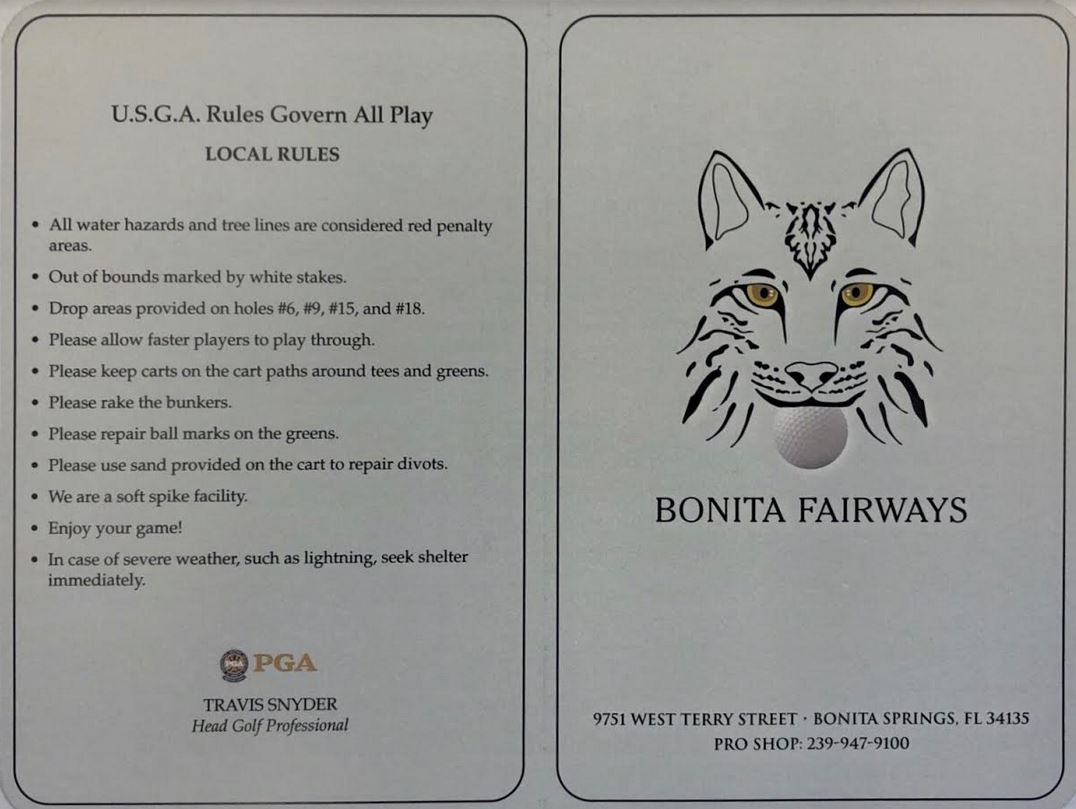 Scorecard Bonita Fairways Golf Club